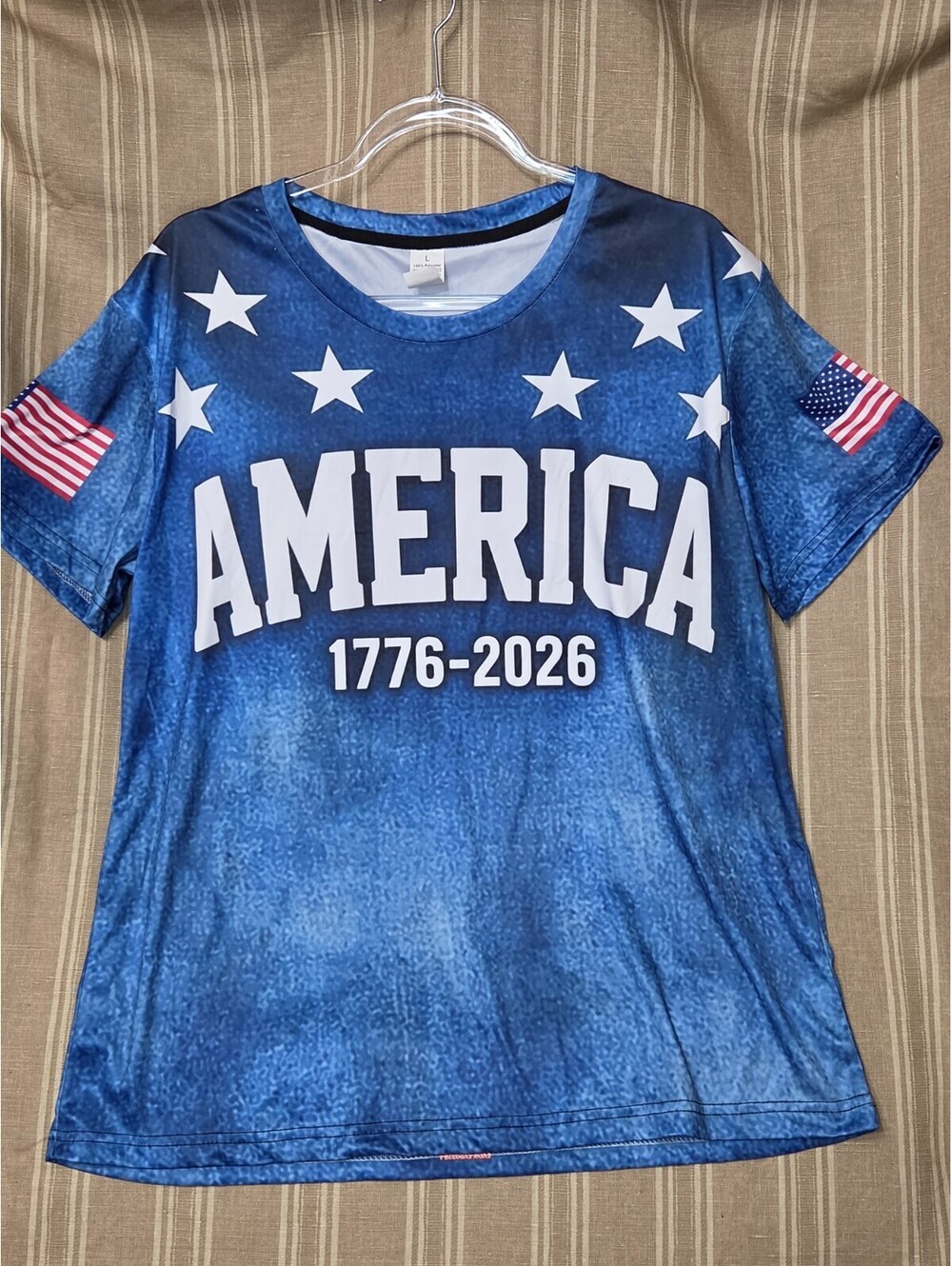 America Polyester Tee Distressed Print Unisex Size L